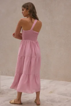 Vacation Dresses|Spring Break Dresses>Hello Molly Pure Satisfaction One Shoulder Maxi Dress Pink