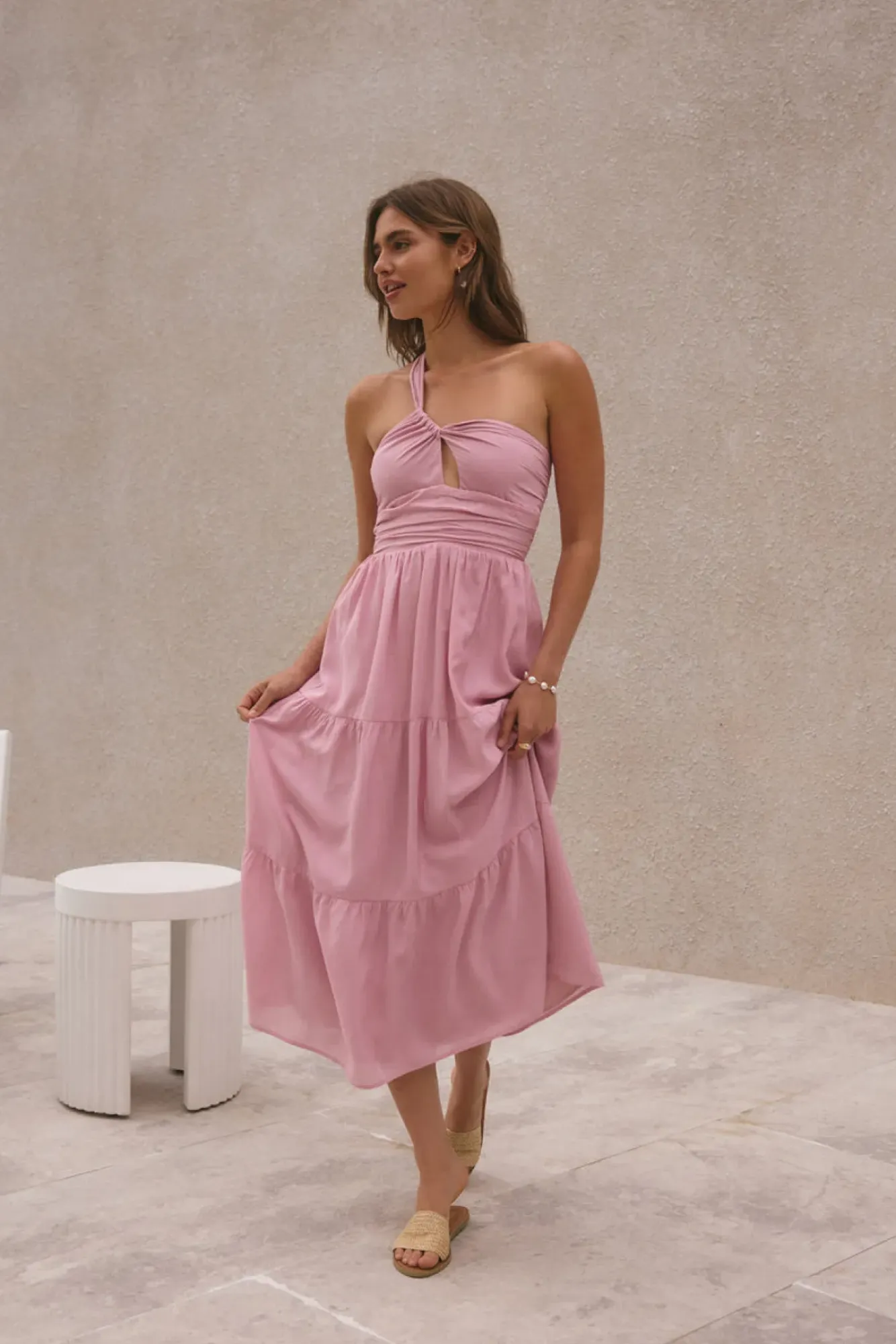 Vacation Dresses|Spring Break Dresses>Hello Molly Pure Satisfaction One Shoulder Maxi Dress Pink