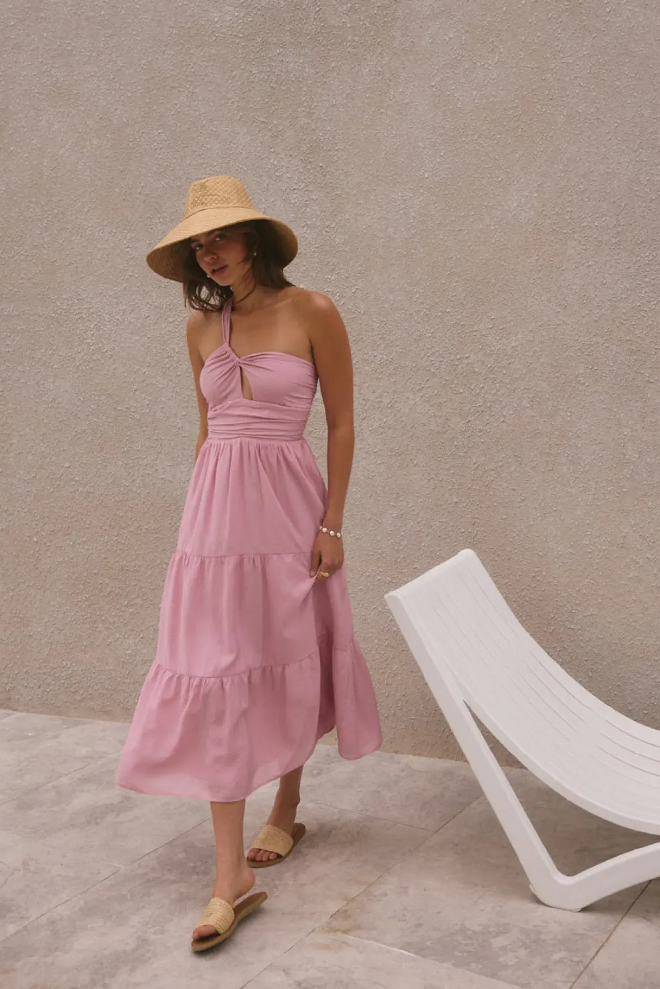 Vacation Dresses|Spring Break Dresses>Hello Molly Pure Satisfaction One Shoulder Maxi Dress Pink