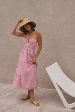 Vacation Dresses|Spring Break Dresses>Hello Molly Pure Satisfaction One Shoulder Maxi Dress Pink