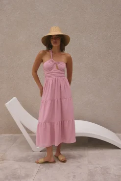Vacation Dresses|Spring Break Dresses>Hello Molly Pure Satisfaction One Shoulder Maxi Dress Pink