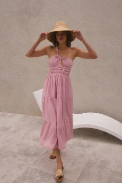 Vacation Dresses|Spring Break Dresses>Hello Molly Pure Satisfaction One Shoulder Maxi Dress Pink