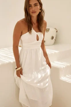 Cocktail Dresses|Vacation Dresses>Hello Molly Pure Satisfaction One Shoulder Maxi Dress White