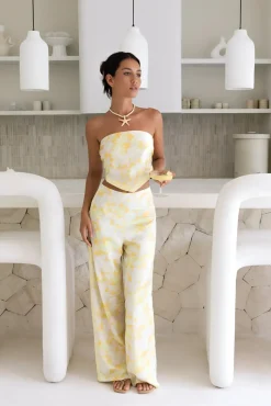 Two-Piece Pants Set>Hello Molly Radiant Romances Satin Set Yellow