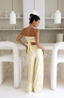 Two-Piece Pants Set>Hello Molly Radiant Romances Satin Set Yellow