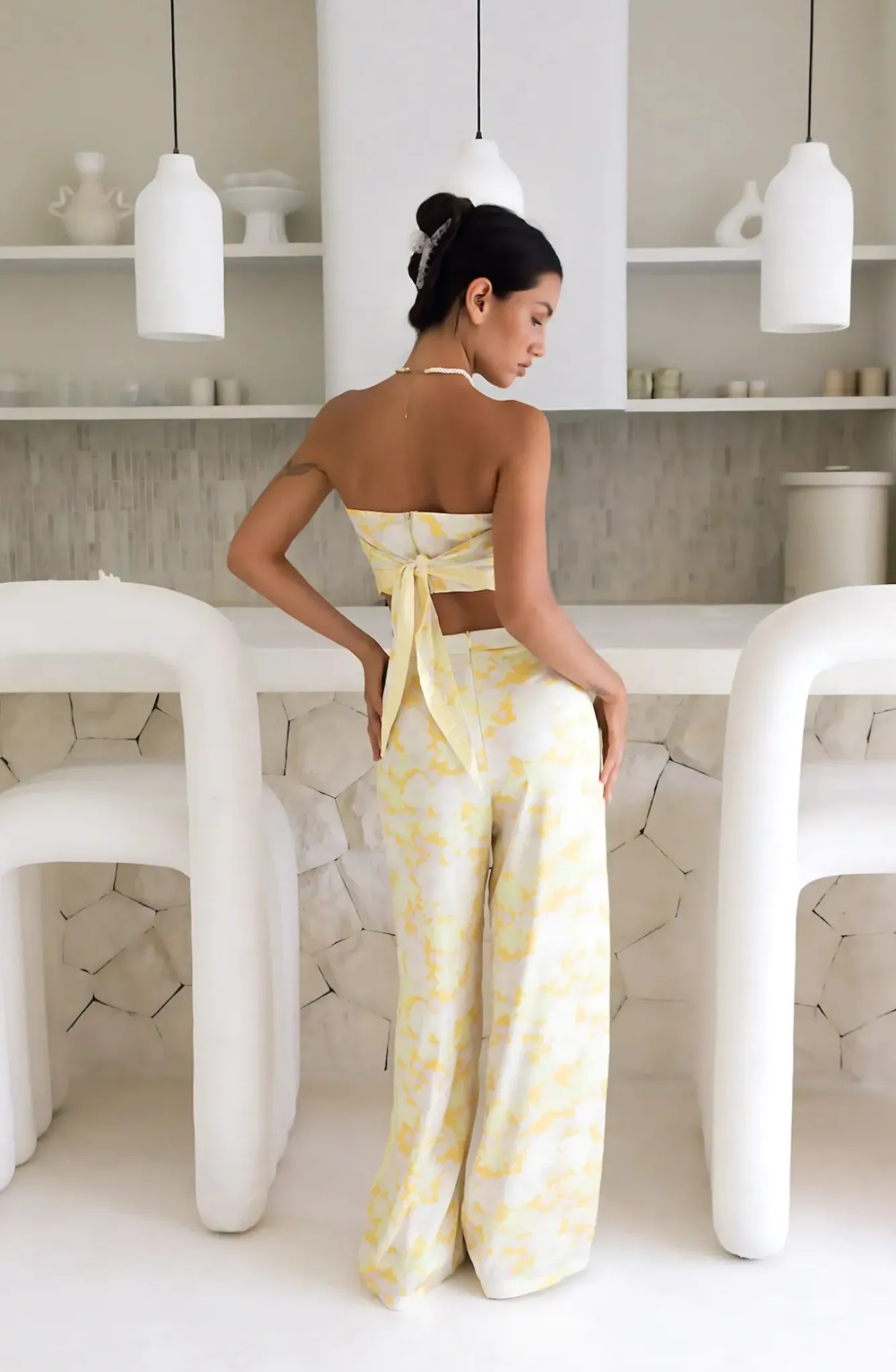 Two-Piece Pants Set>Hello Molly Radiant Romances Satin Set Yellow