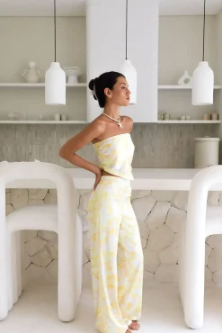 Two-Piece Pants Set>Hello Molly Radiant Romances Satin Set Yellow