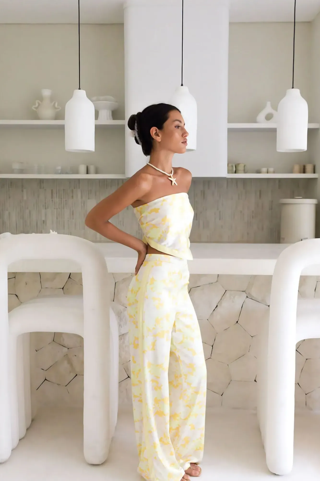 Two-Piece Pants Set>Hello Molly Radiant Romances Satin Set Yellow