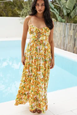 Vacation Dresses|Spring Break Dresses>Hello Molly Raspberry Lemonade Maxi Dress Orange