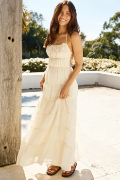 Cocktail Dresses|Backless Dresses>Hello Molly Renaissance Art Maxi Dress Cream