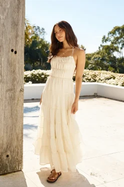 Cocktail Dresses|Backless Dresses>Hello Molly Renaissance Art Maxi Dress Cream