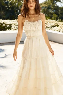 Cocktail Dresses|Backless Dresses>Hello Molly Renaissance Art Maxi Dress Cream