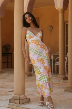Vacation Dresses|Brunch Dresses>Hello Molly Retro Bloom Maxi Dress Green