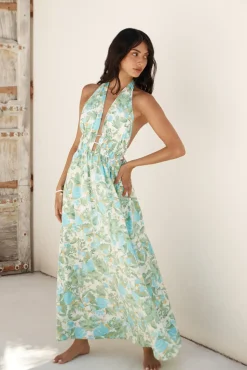 Vacation Dresses|Spring Break Dresses>Hello Molly Ripe Mango Halter Maxi Dress Green