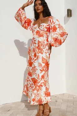 Vacation Dresses|Floral Dresses>Hello Molly Rise Up Halter Maxi Dress Orange