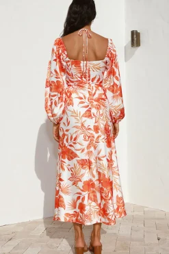 Vacation Dresses|Floral Dresses>Hello Molly Rise Up Halter Maxi Dress Orange