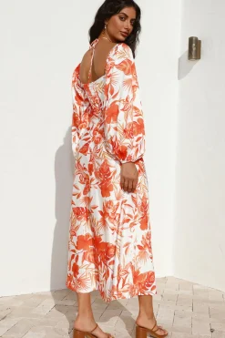 Vacation Dresses|Floral Dresses>Hello Molly Rise Up Halter Maxi Dress Orange