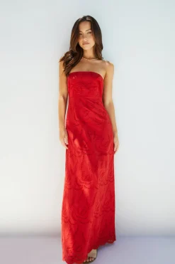 Vacation Dresses|Brunch Dresses>Hello Molly Riviera Rouge Strapless Maxi Dress Red