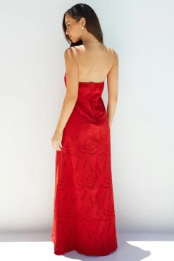 Vacation Dresses|Brunch Dresses>Hello Molly Riviera Rouge Strapless Maxi Dress Red