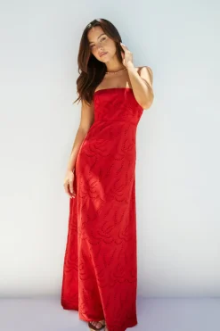 Vacation Dresses|Brunch Dresses>Hello Molly Riviera Rouge Strapless Maxi Dress Red