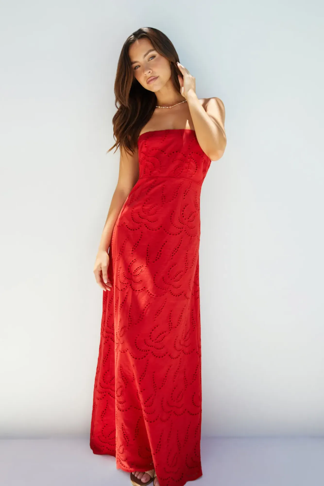 Vacation Dresses|Brunch Dresses>Hello Molly Riviera Rouge Strapless Maxi Dress Red