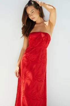 Vacation Dresses|Brunch Dresses>Hello Molly Riviera Rouge Strapless Maxi Dress Red