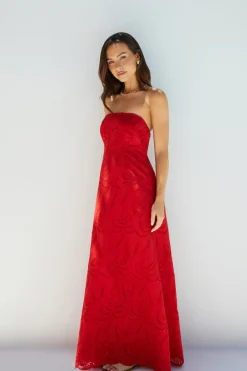 Vacation Dresses|Brunch Dresses>Hello Molly Riviera Rouge Strapless Maxi Dress Red