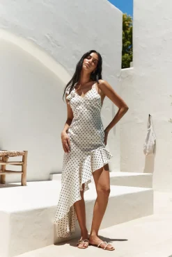 Cocktail Dresses|Date Night Dresses>Hello Molly Riviera Satin Maxi Dress Cream