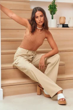 Tank Tops And Singlets|Cropped>Hello Molly Rolling Clouds Knit Top Brown