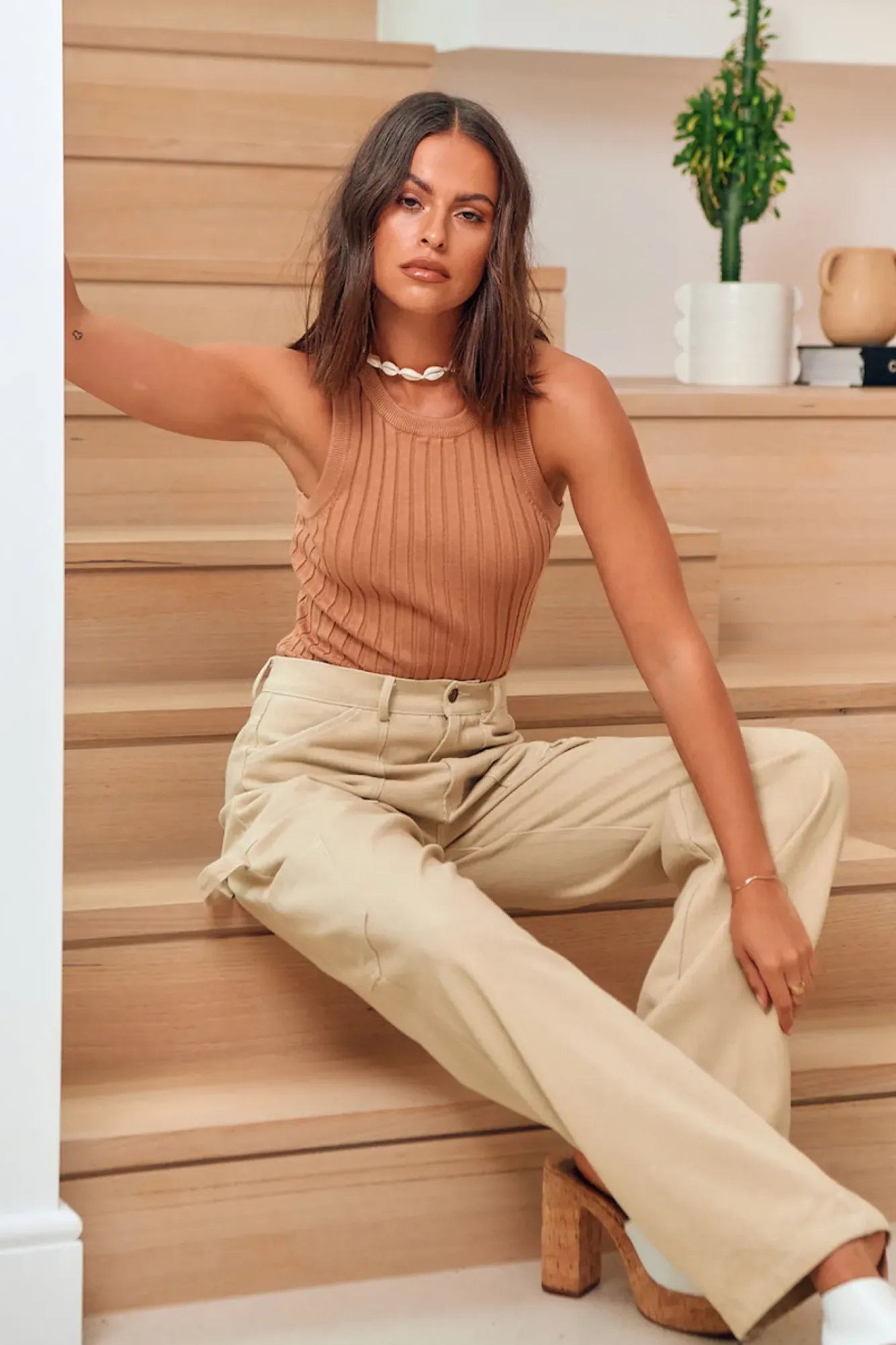 Tank Tops And Singlets|Cropped>Hello Molly Rolling Clouds Knit Top Brown