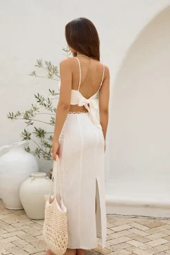 Skirt And Top Sets|Skirts>Hello Molly Romantic Escape Linen Maxi Skirt White