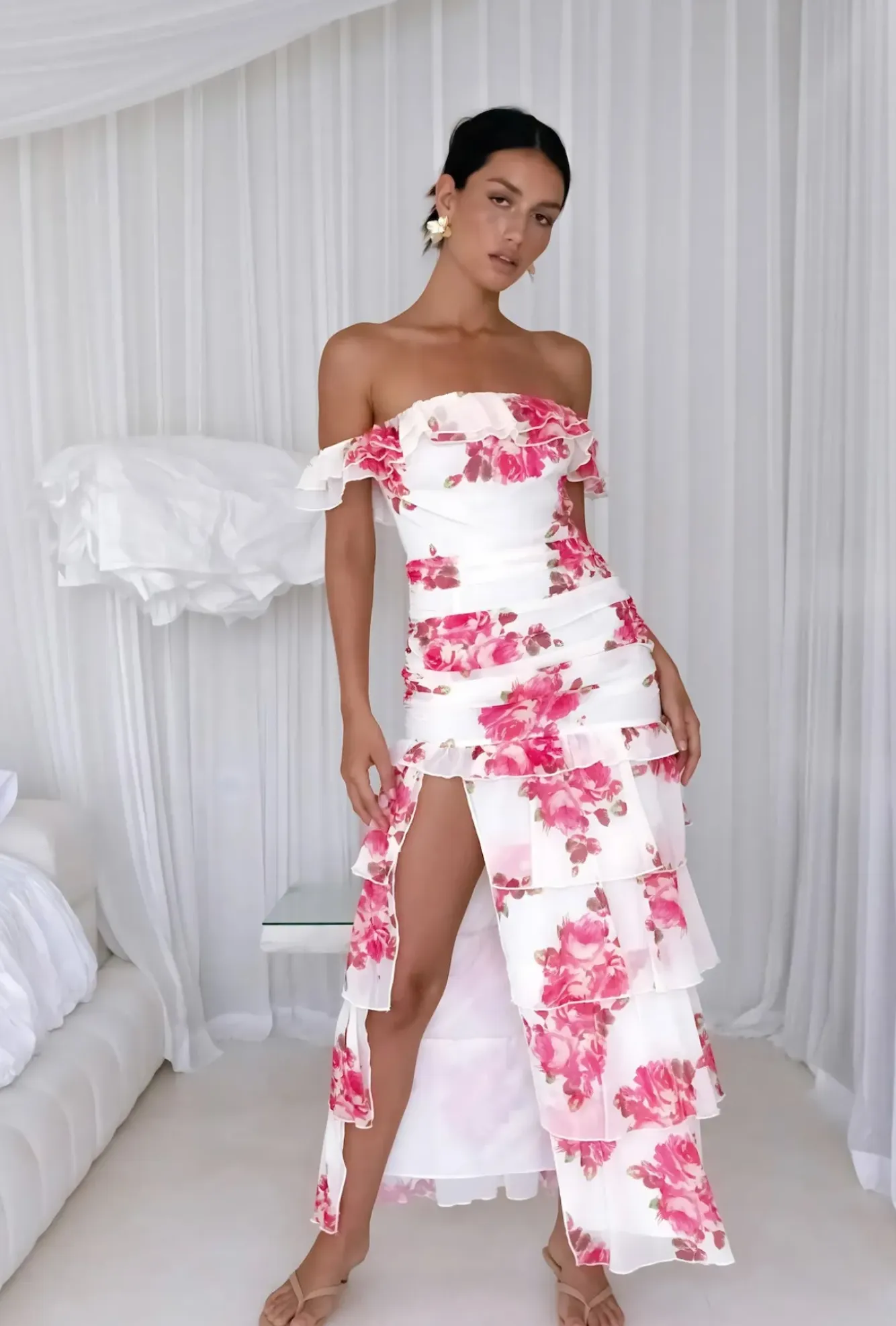 Wedding Guest Dresses|Cocktail Dresses>Hello Molly Rosella Off The Shoulder Maxi Dress Pink