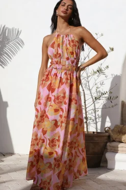 Cocktail Dresses|Vacation Dresses>Hello Molly Rosetta Dreams Maxi Dress Pink