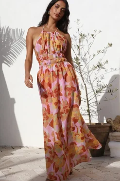 Cocktail Dresses|Vacation Dresses>Hello Molly Rosetta Dreams Maxi Dress Pink