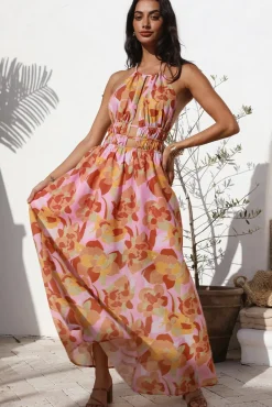 Cocktail Dresses|Vacation Dresses>Hello Molly Rosetta Dreams Maxi Dress Pink