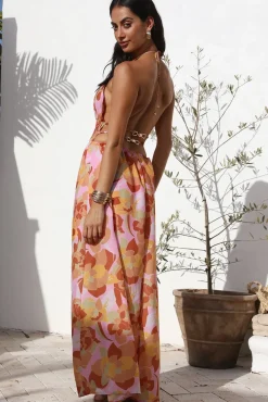 Cocktail Dresses|Vacation Dresses>Hello Molly Rosetta Dreams Maxi Dress Pink
