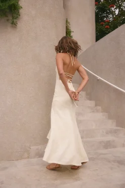 Formal Dresses|Summer Dresses>Hello Molly Rosetta Halter Maxi Dress Cream