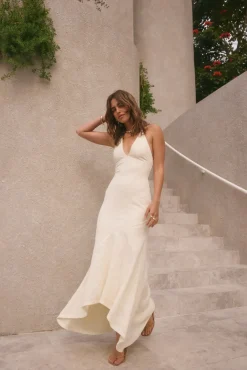 Formal Dresses|Summer Dresses>Hello Molly Rosetta Halter Maxi Dress Cream