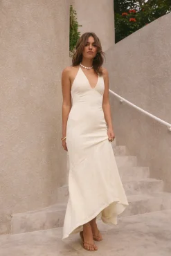 Formal Dresses|Summer Dresses>Hello Molly Rosetta Halter Maxi Dress Cream