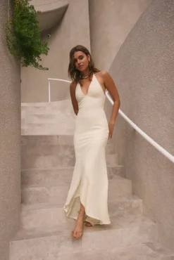 Formal Dresses|Summer Dresses>Hello Molly Rosetta Halter Maxi Dress Cream
