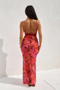 Wedding Guest Dresses|Cocktail Dresses>RUNAWAY THE LABEL Bad Romance Sheer Maxi Dress Pink Floral