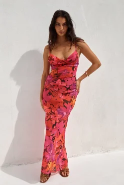 Wedding Guest Dresses|Cocktail Dresses>RUNAWAY THE LABEL Bad Romance Sheer Maxi Dress Pink Floral