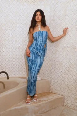 Strapless|Cropped>RUNAWAY THE LABEL Inaya Strapless Top Jean Print