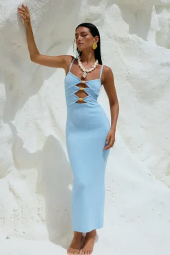 Cocktail Dresses|Vacation Dresses>RUNAWAY THE LABEL Normani Midi Dress Ice Blue
