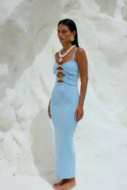 Cocktail Dresses|Vacation Dresses>RUNAWAY THE LABEL Normani Midi Dress Ice Blue