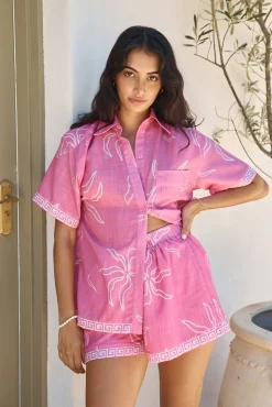 Shirts|Cropped>Hello Molly Sailing Ahead Shirt Pink