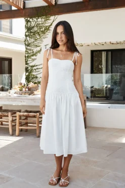 Formal Dresses|Cocktail Dresses>Hello Molly Sailing On A Dream Lace Midi Dress White