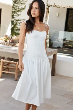Formal Dresses|Cocktail Dresses>Hello Molly Sailing On A Dream Lace Midi Dress White