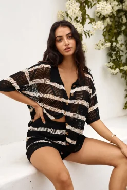 Two-Piece Shorts Set>Hello Molly Sailing Seas Knit Set Black