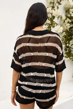 Two-Piece Shorts Set>Hello Molly Sailing Seas Knit Set Black